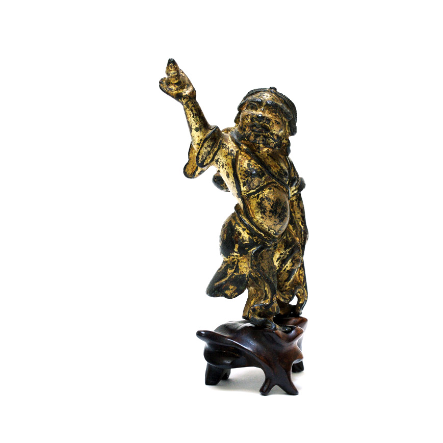 A GILT BRONZE FIGURE OF LI TIEGUAI, YUAN-MING 14-15TH century