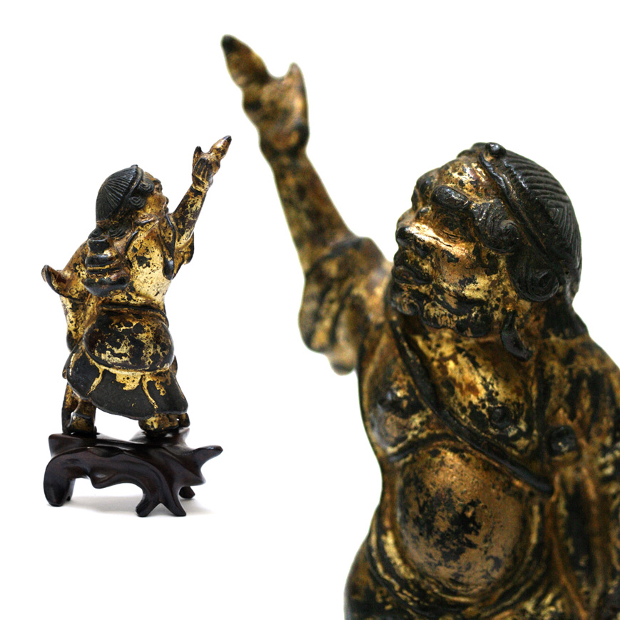 A GILT BRONZE FIGURE OF LI TIEGUAI, YUAN-MING 14-15TH century