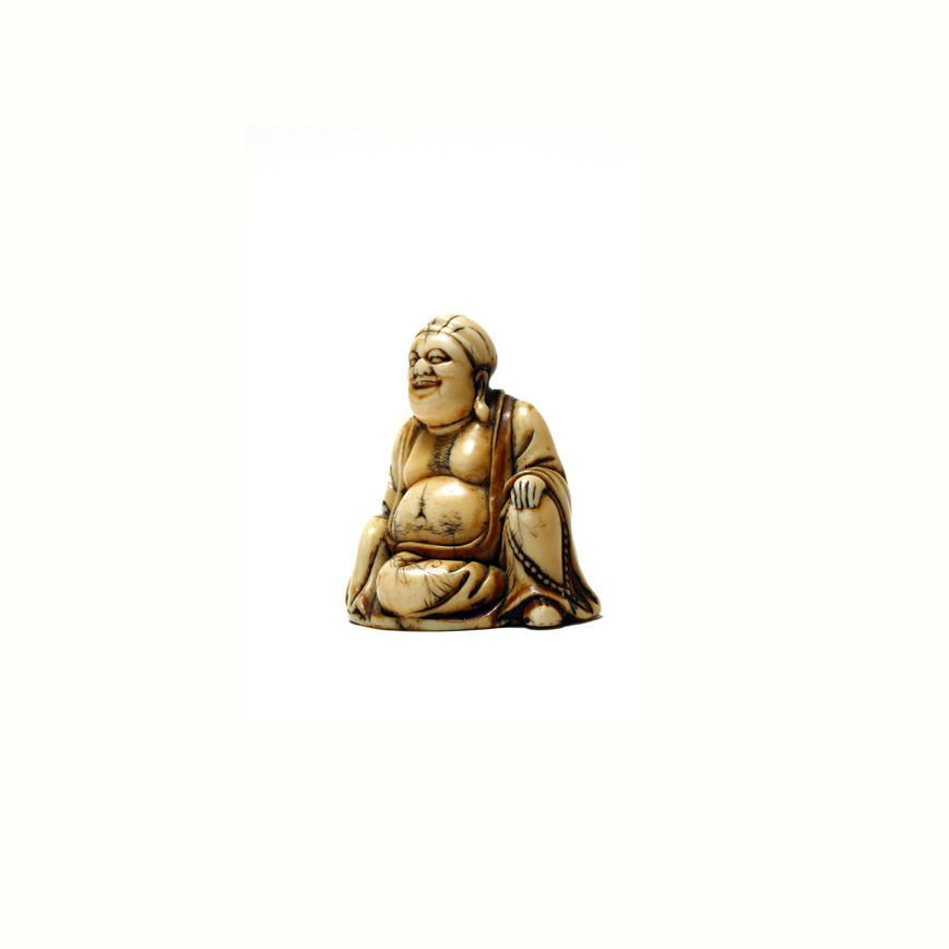 AN IVORY NETSUKE FIGURE OF HOTEI