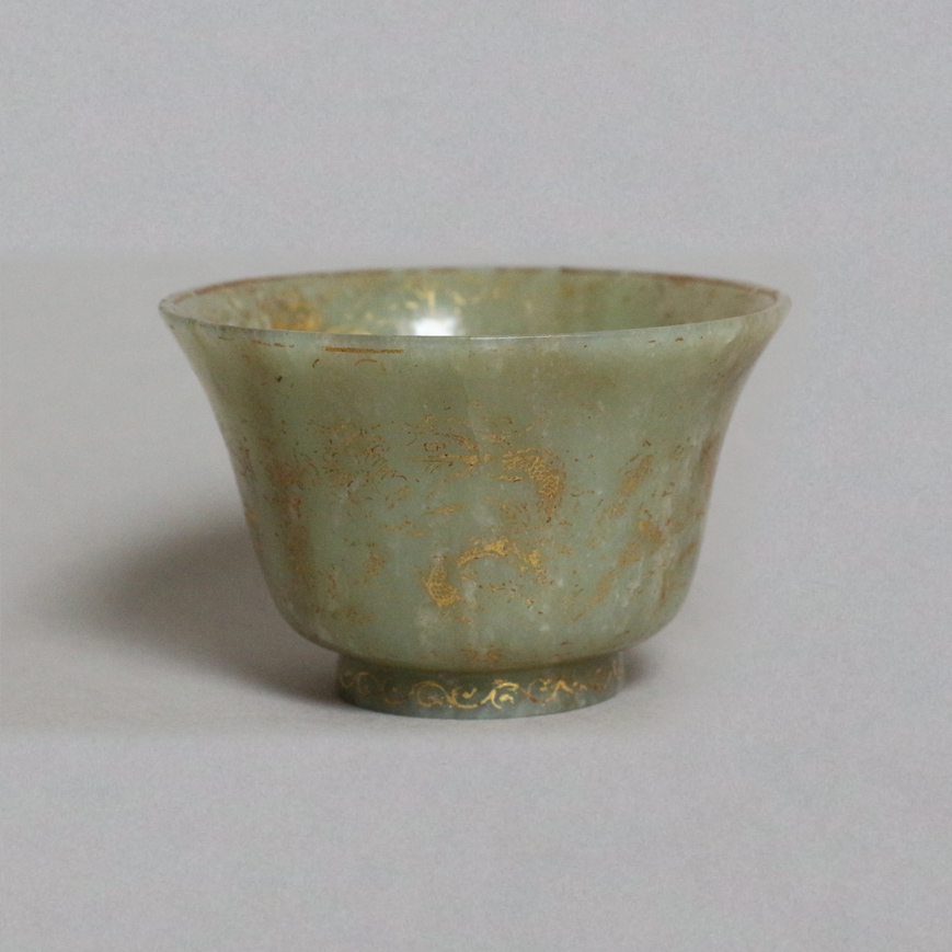 A OLIVE GREEN JADE RITUAL CUP, QIANLONG MARK