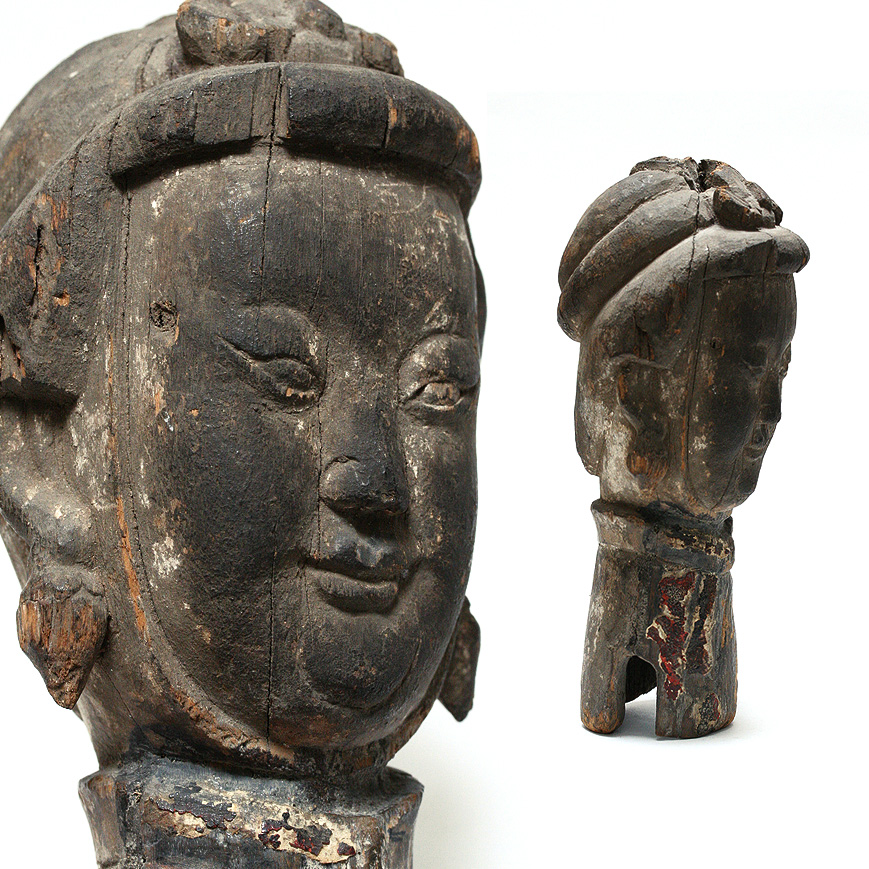 A WOOD PROCESSION HEAD OF NUWA, MING DYNASTY